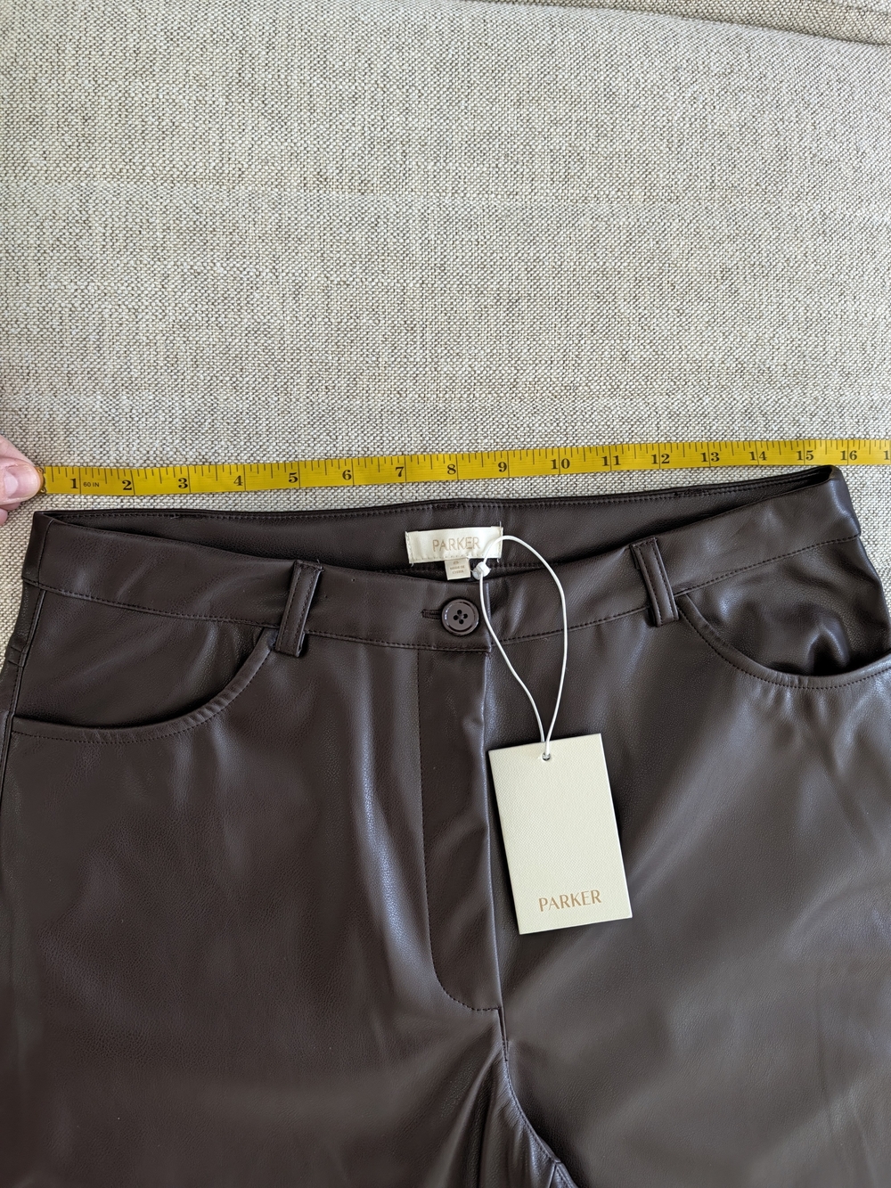 ​Parker Dark Brown Faux Leather Wide Leg Pants Size 8 NWT - Picture 7 of 15